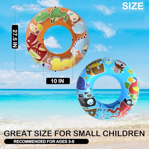 Jomi & Jolly Pirate and Dinosaur Pool Floats for Kids Ages 3-6 – 27.5 Inch Inflatable Swim Rings Set of 2