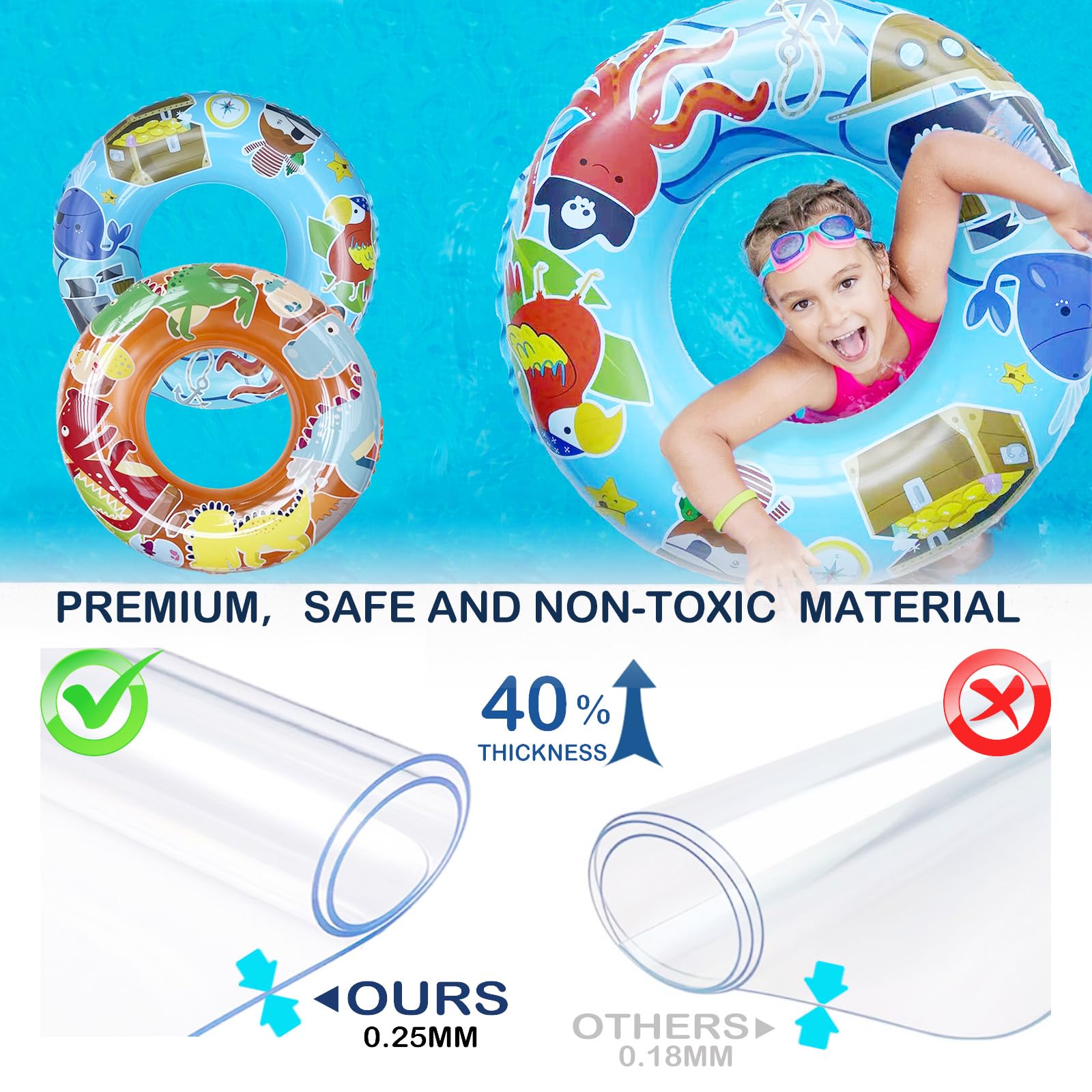 Jomi & Jolly Pirate and Dinosaur Pool Floats for Kids Ages 3-6 – 27.5 Inch Inflatable Swim Rings Set of 2