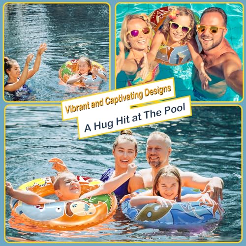 Jomi & Jolly Pirate and Dinosaur Pool Floats for Kids Ages 3-6 – 27.5 Inch Inflatable Swim Rings Set of 2