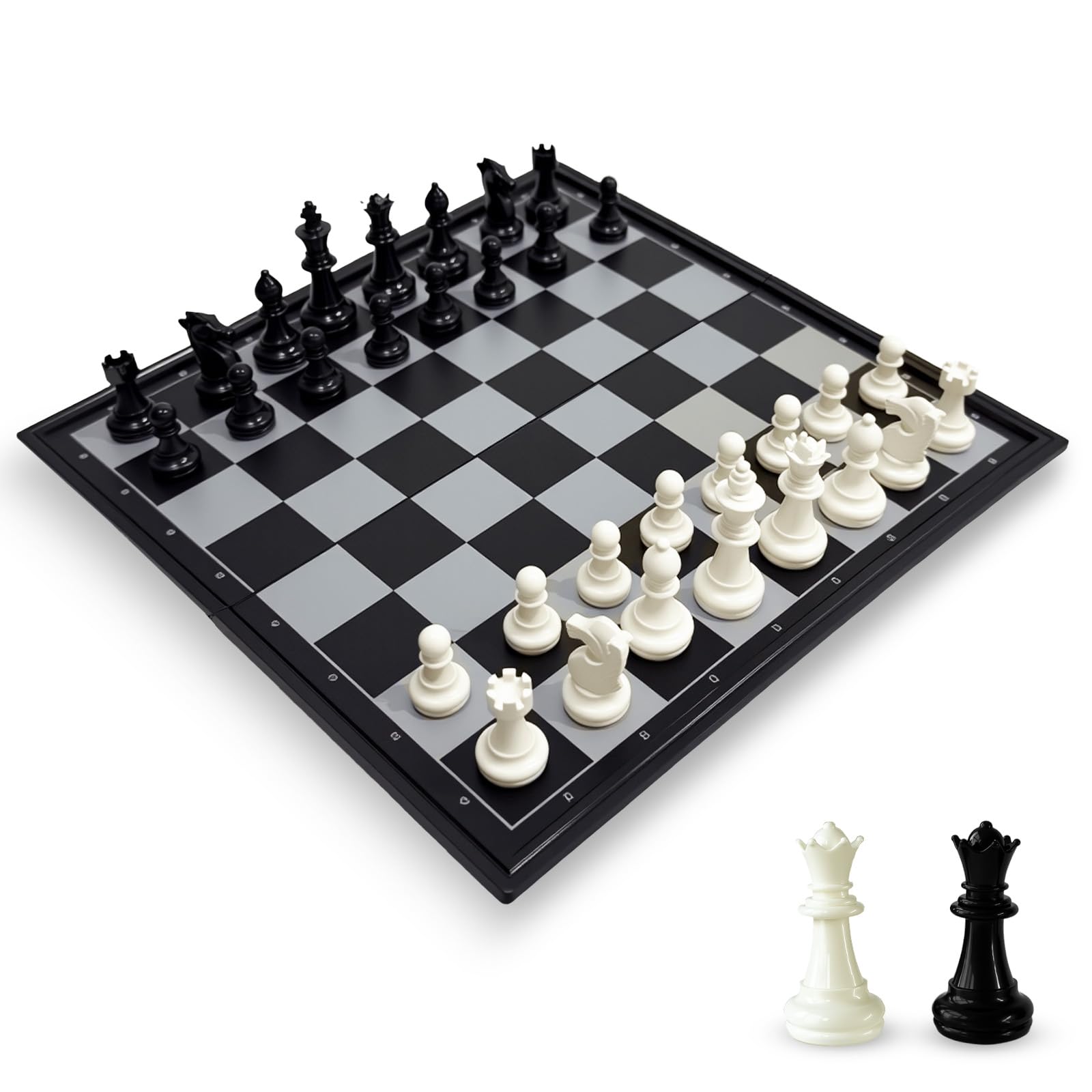 Joneytech 10-Inch Magnetic Travel Chess Set with Folding Board and 2 Extra Queens – Portable Game for Kids and Adults