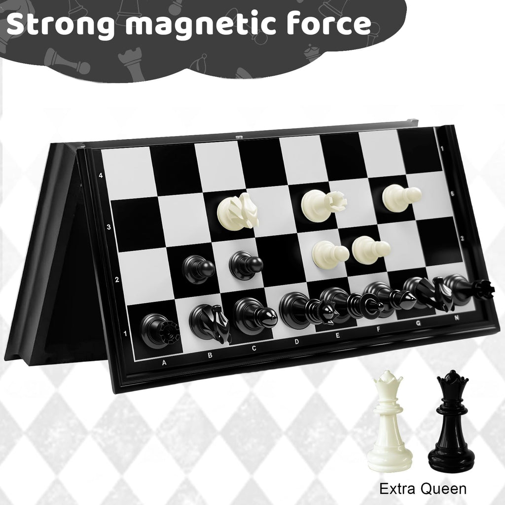 Joneytech 10-Inch Magnetic Travel Chess Set with Folding Board and 2 Extra Queens – Portable Game for Kids and Adults