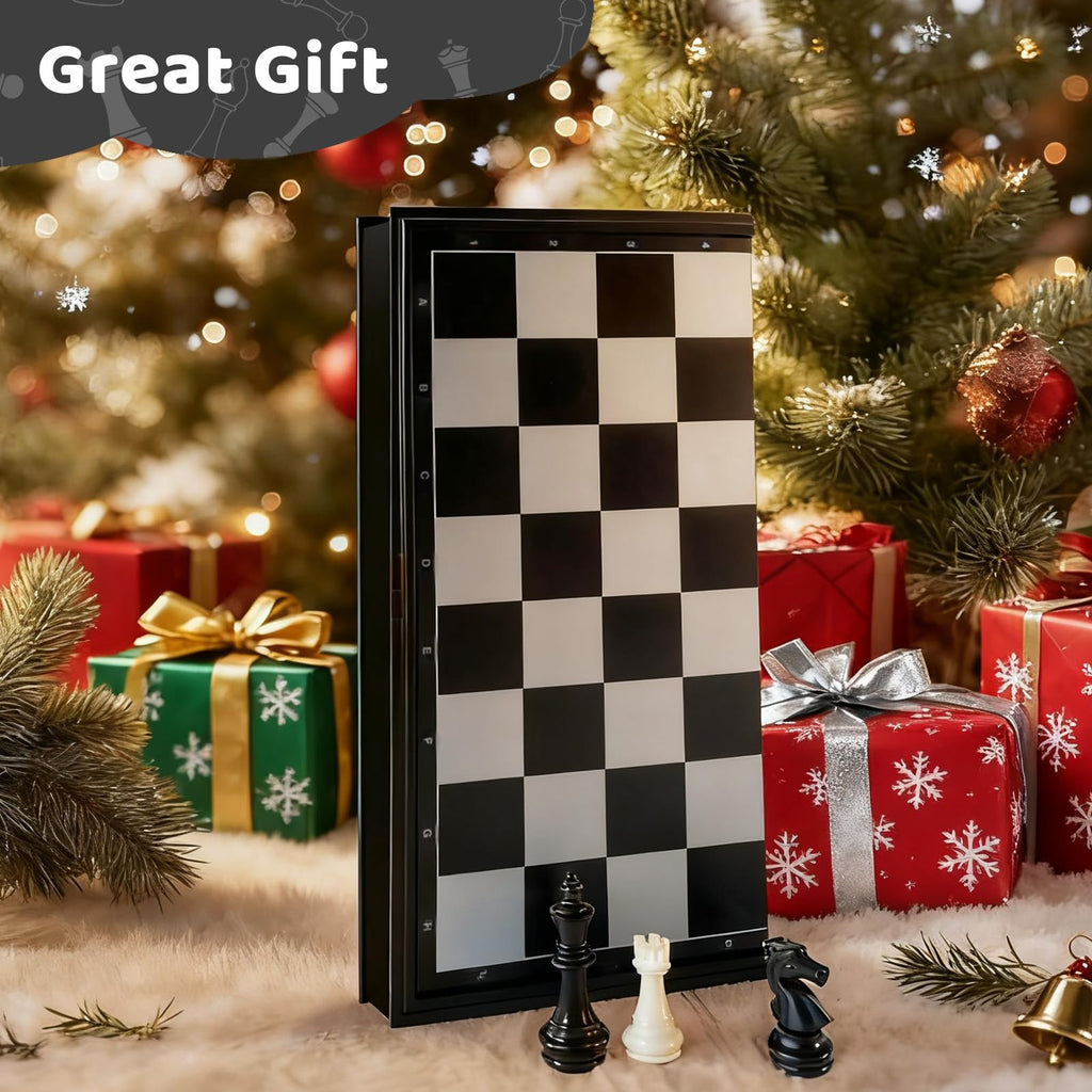 Joneytech 10-Inch Magnetic Travel Chess Set with Folding Board and 2 Extra Queens – Portable Game for Kids and Adults