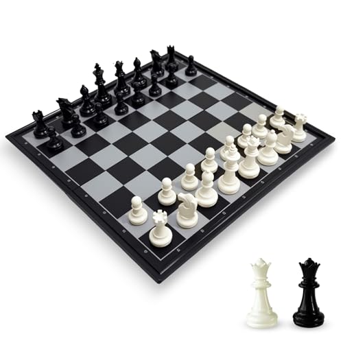 Joneytech 10-Inch Magnetic Travel Chess Set with Folding Board and 2 Extra Queens – Portable Game for Kids and Adults