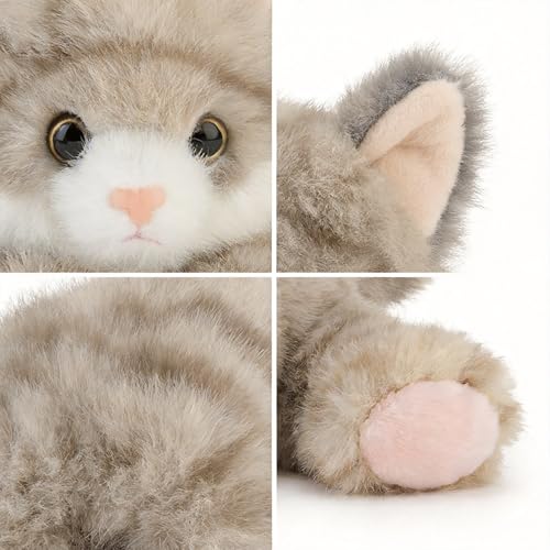 Jorkei 8-Inch Weighted Grey Cat Plush Toy - Soft & Cute Small Stuffed Animal for Kids and Adults