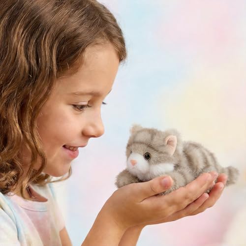 Jorkei 8-Inch Weighted Grey Cat Plush Toy - Soft & Cute Small Stuffed Animal for Kids and Adults