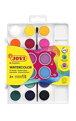 Jovi Watercolor Palette with 18 Bright Colors – Non-Toxic, Quick Drying, Includes Brush
