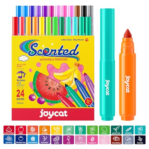 JoyCat 24 Scented Washable Markers for Kids – Fruit & Dessert Fragrances with Conical Tips, Non-Toxic Art Supplies