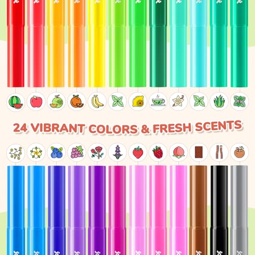 JoyCat 24 Scented Washable Markers for Kids – Fruit & Dessert Fragrances with Conical Tips, Non-Toxic Art Supplies