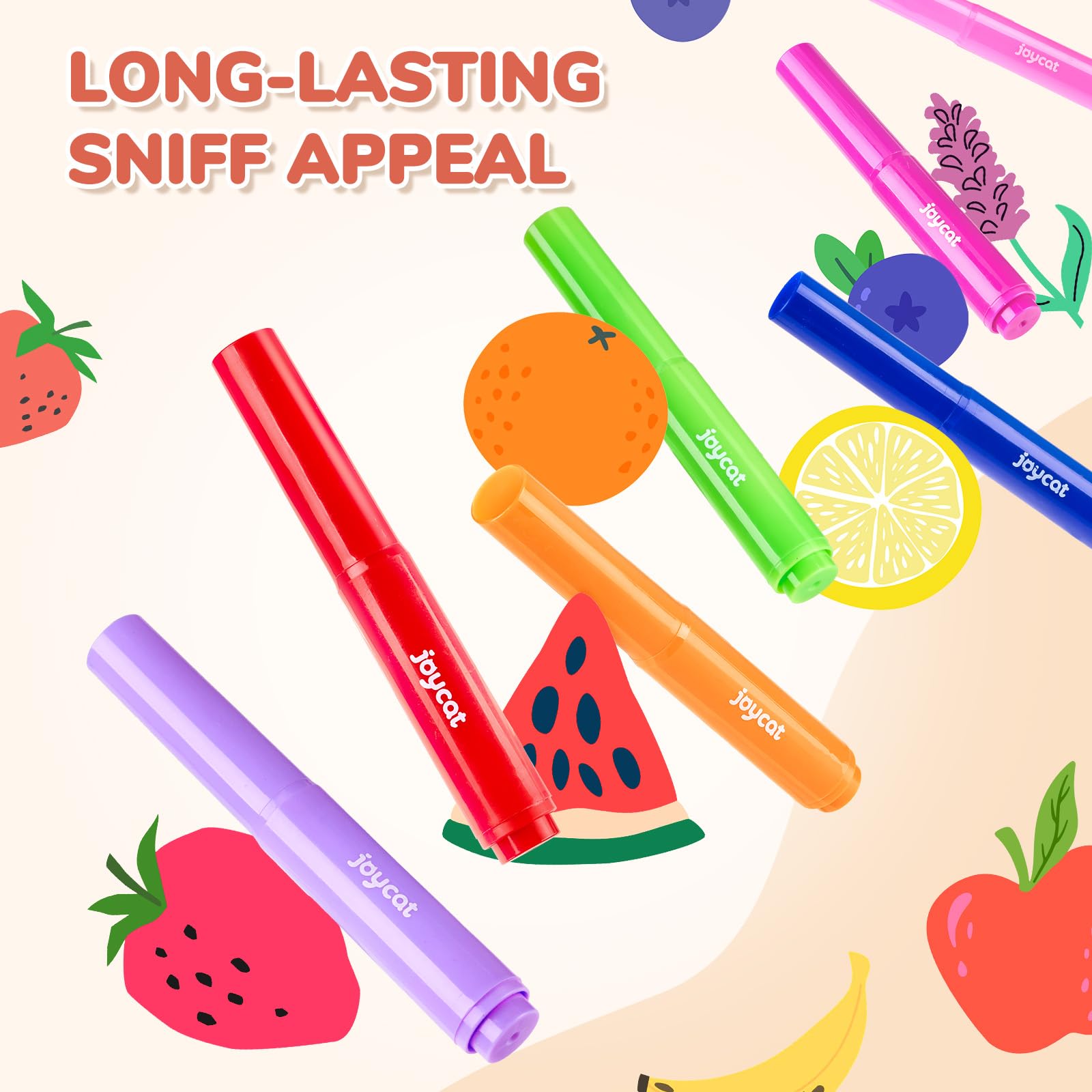 JoyCat 24 Scented Washable Markers for Kids – Fruit & Dessert Fragrances with Conical Tips, Non-Toxic Art Supplies