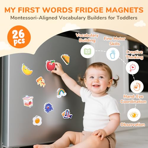 JoyCat 26 Object Fridge Magnets for Toddlers – Large Magnetic Learning Toys for Ages 2-5