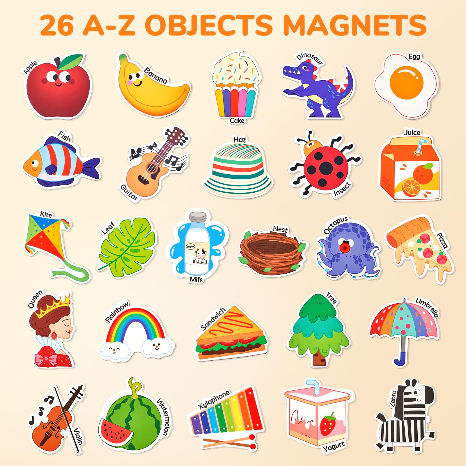 JoyCat 26 Object Fridge Magnets for Toddlers – Large Magnetic Learning Toys for Ages 2-5