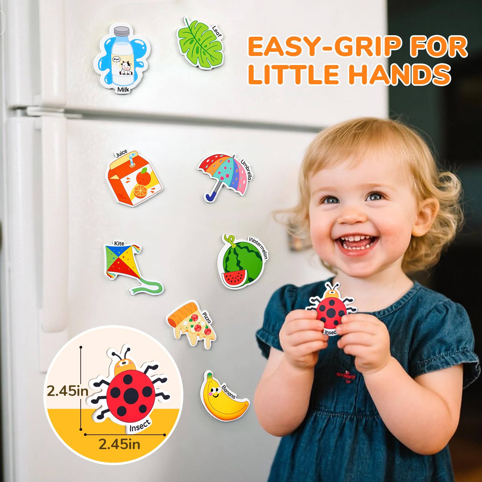JoyCat 26 Object Fridge Magnets for Toddlers – Large Magnetic Learning Toys for Ages 2-5