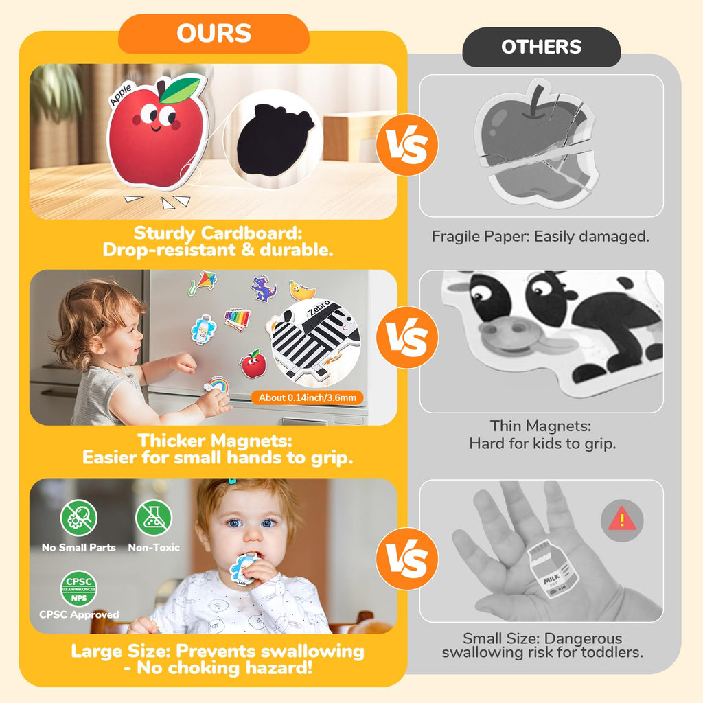 JoyCat 26 Object Fridge Magnets for Toddlers – Large Magnetic Learning Toys for Ages 2-5