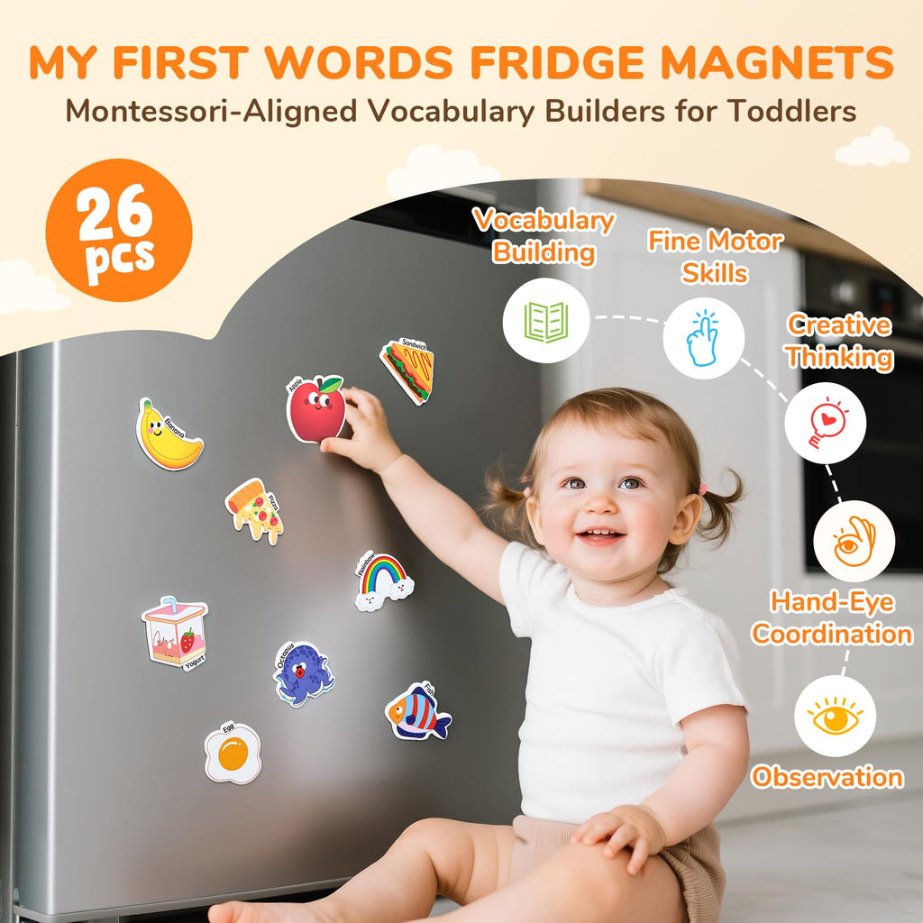 JoyCat 26 Object Fridge Magnets for Toddlers – Large Magnetic Learning Toys for Ages 2-5