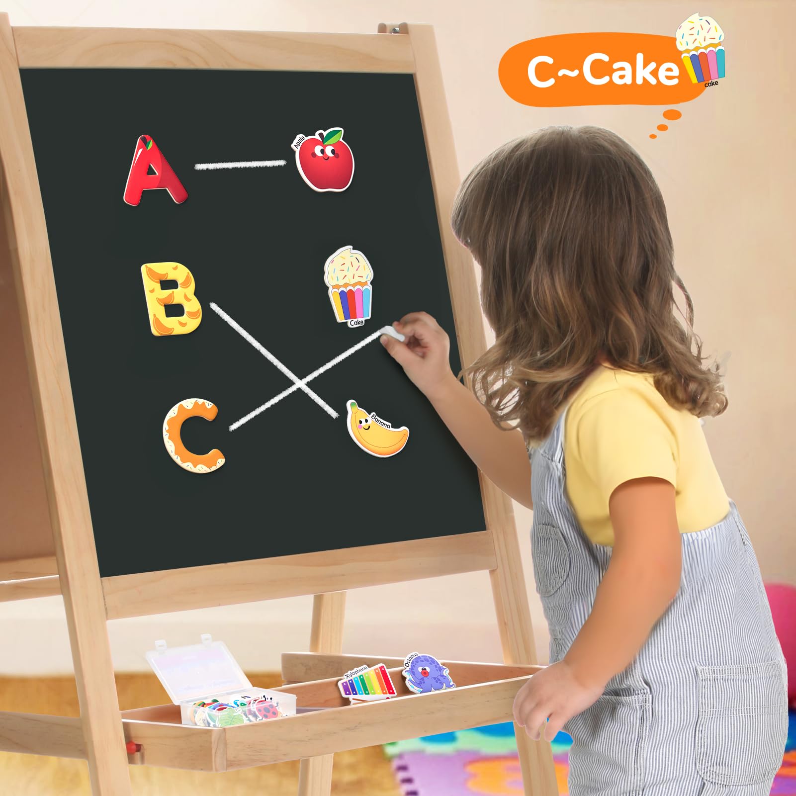 JoyCat 52-Piece Fridge Magnets for Toddlers – Cute Objects & Uppercase Letters, Large Alphabet Magnets for Preschool Learning, Ages 2+