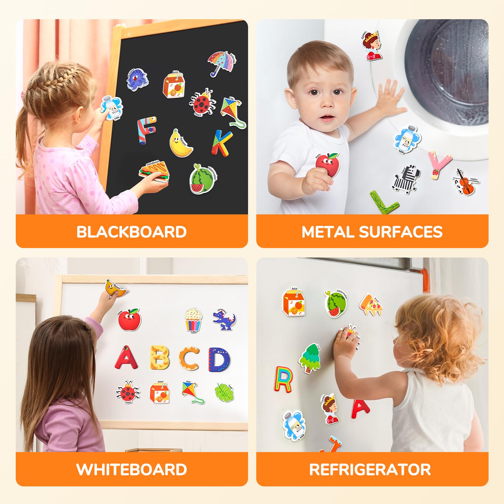 JoyCat 52-Piece Fridge Magnets for Toddlers – Cute Objects & Uppercase Letters, Large Alphabet Magnets for Preschool Learning, Ages 2+