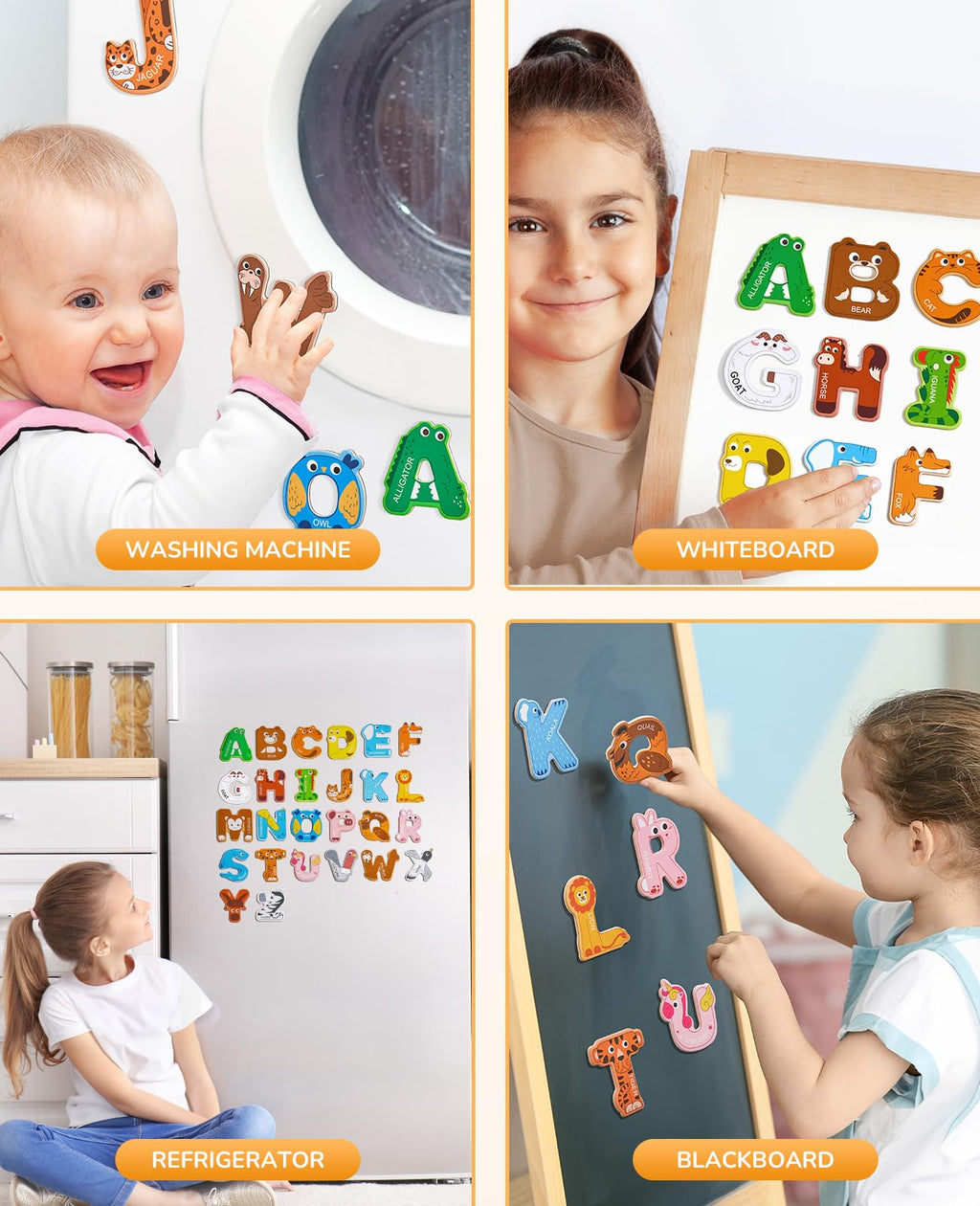 JoyCat Magnetic Letters: 26 Uppercase Alphabet Fridge Magnets with Animal Designs for Toddlers Age 2+
