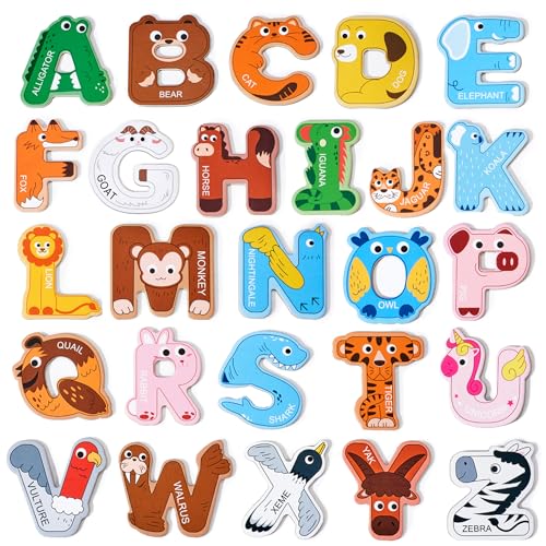 JoyCat Magnetic Letters: 26 Uppercase Alphabet Fridge Magnets with Animal Designs for Toddlers Age 2+