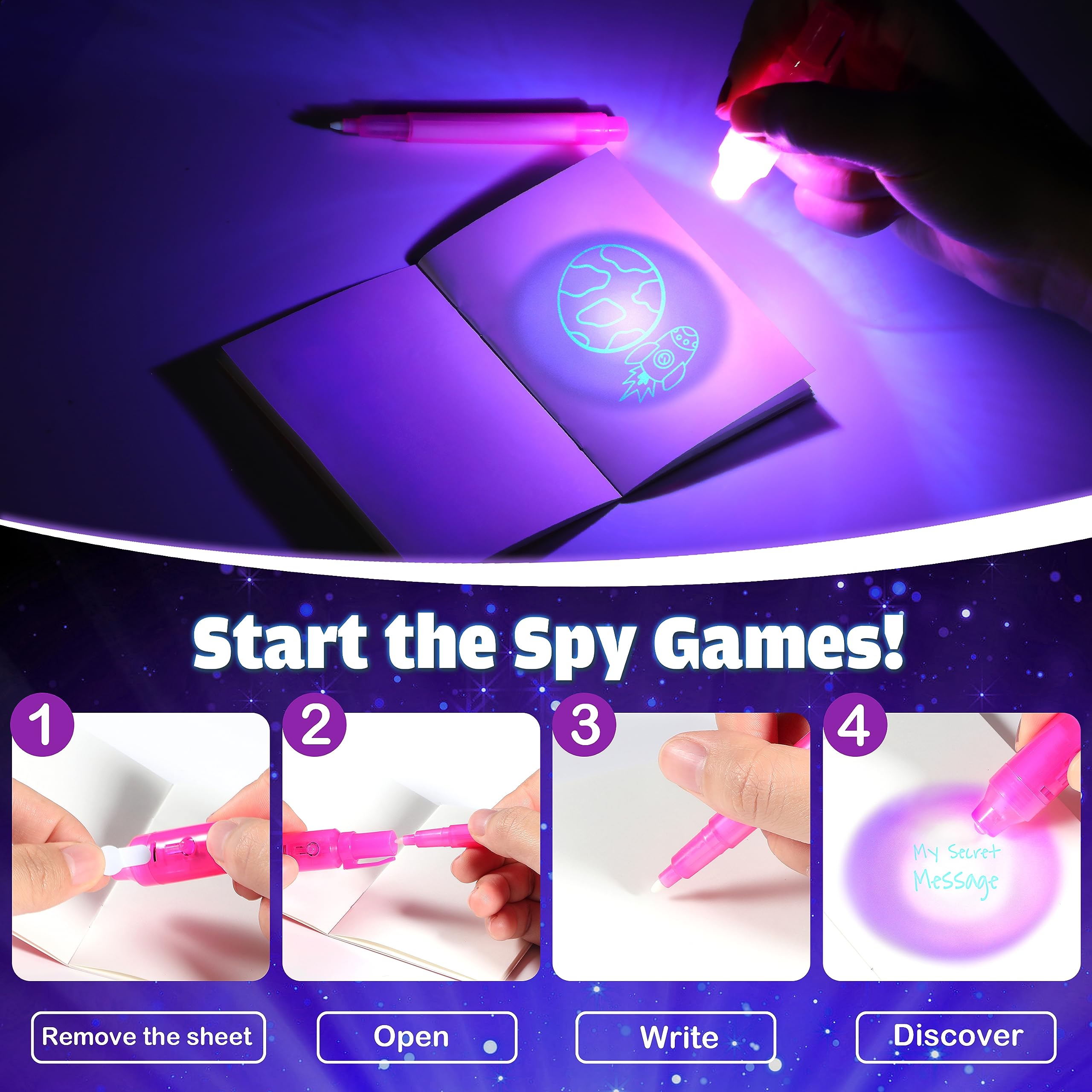 Joycover 28-Pack Invisible Ink Pens with UV Light - Spy Gadgets for Kids Party Favors