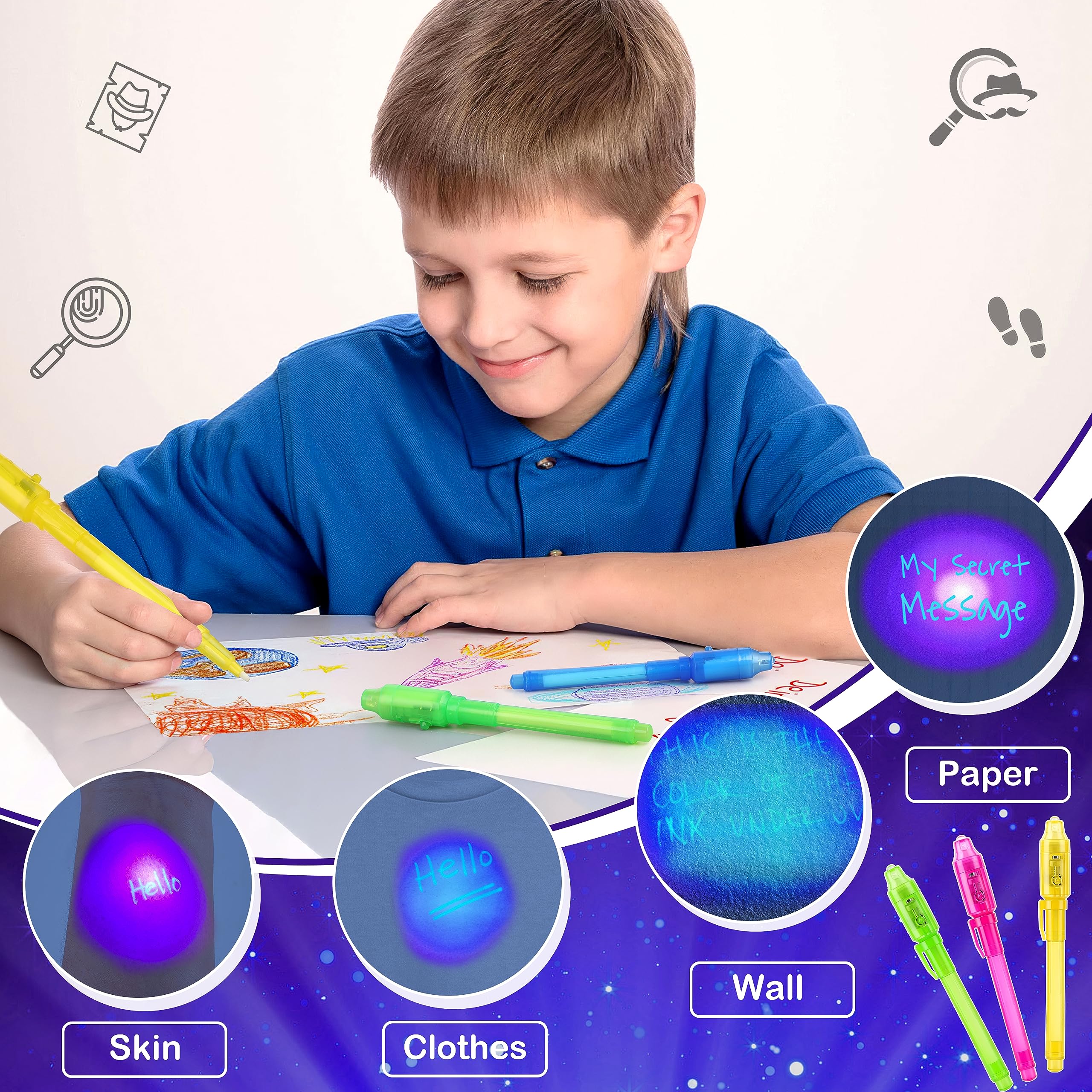 Joycover 28-Pack Invisible Ink Pens with UV Light - Spy Gadgets for Kids Party Favors