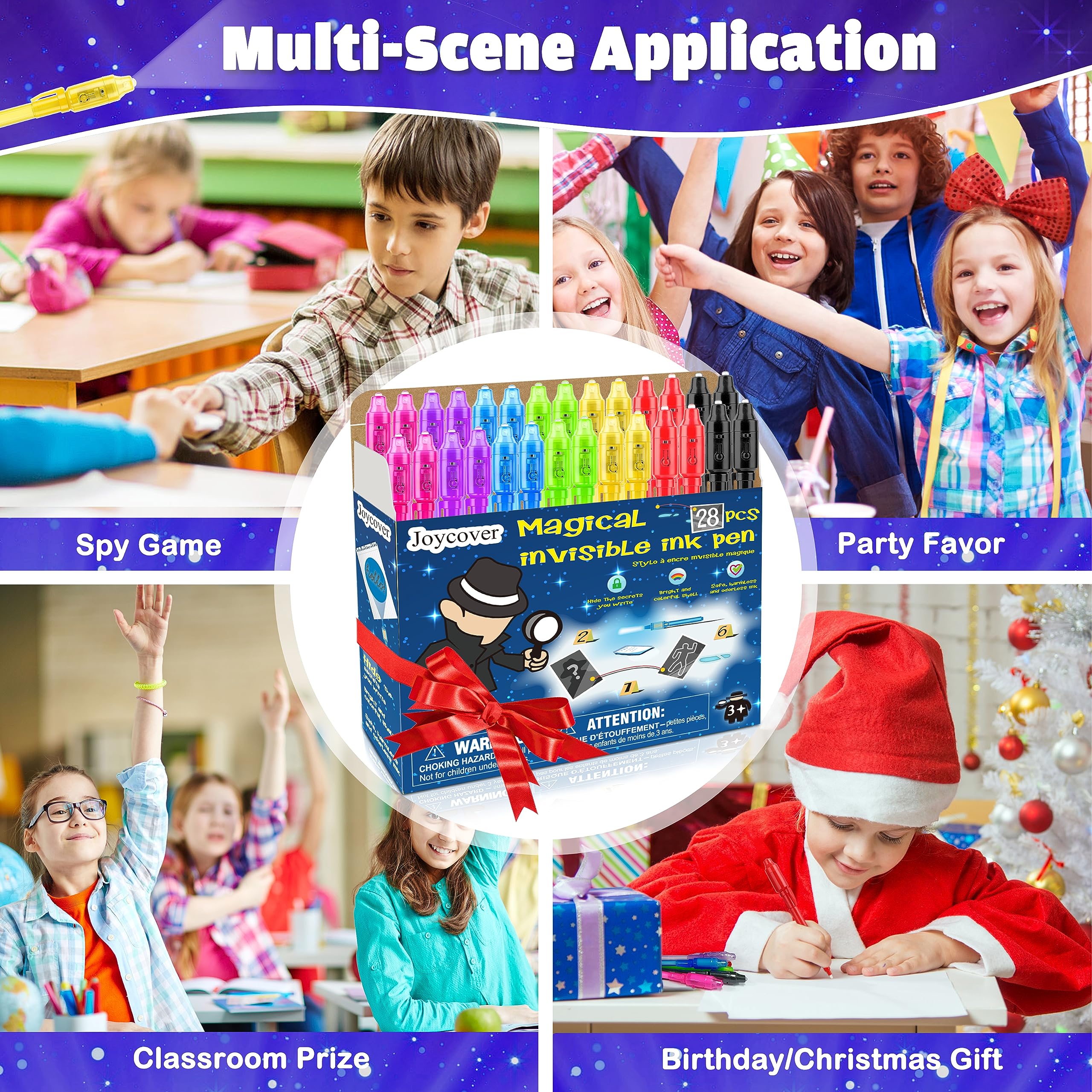 Joycover 28-Pack Invisible Ink Pens with UV Light - Spy Gadgets for Kids Party Favors