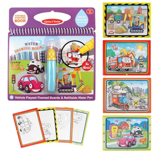 Joyfia Water Drawing Books – Mess-Free Coloring Set with Dinosaur, Cartoon & Vehicle Themes for Toddlers