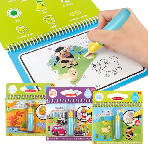Joyfia Water Drawing Books – Mess-Free Coloring Set with Dinosaur, Cartoon & Vehicle Themes for Toddlers