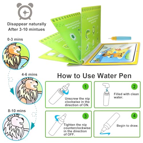 Joyfia Water Drawing Books – Mess-Free Coloring Set with Dinosaur, Cartoon & Vehicle Themes for Toddlers