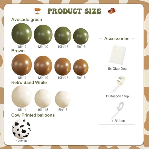 JOYFLOAT 124-Piece Cowboy Balloon Garland Arch Kit - Avocado Green, Brown, Sand White - Western Theme Party Decoration