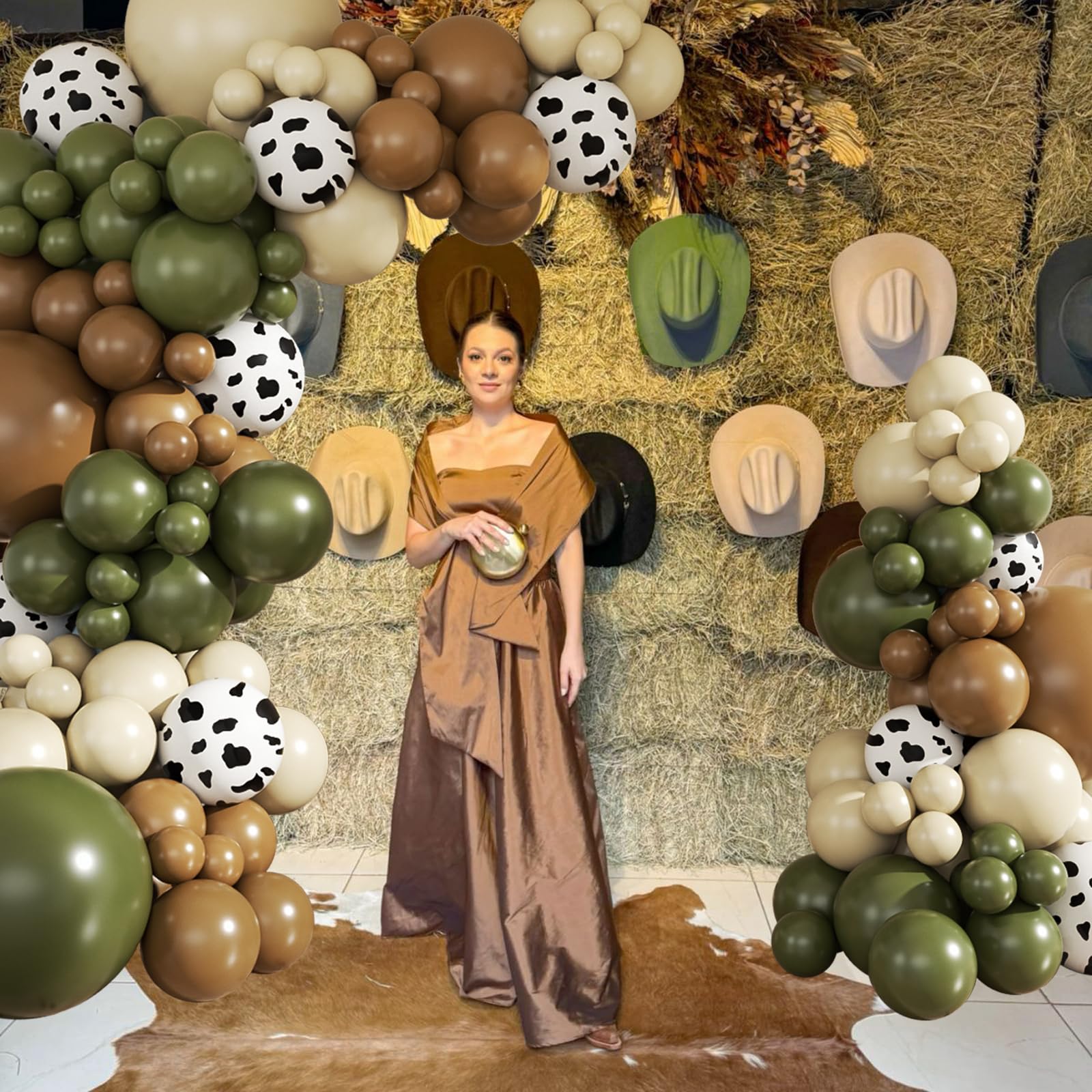 JOYFLOAT 124-Piece Cowboy Balloon Garland Arch Kit - Avocado Green, Brown, Sand White - Western Theme Party Decoration
