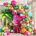 JOYFLOAT 146-Piece Tropical Luau Balloon Arch Kit – Hot Pink, Pearl Pink, Green, Blue, Orange, Gold, Metallic Green, Confetti Balloons with Palm Leaves for Hawaiian Theme Parties