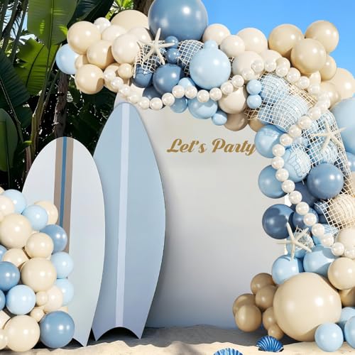 JOYFLOAT Blue Beach Balloon Arch Kit – 140Pcs Blue & White Balloons for Ocean Sea Pool Theme Party Decor