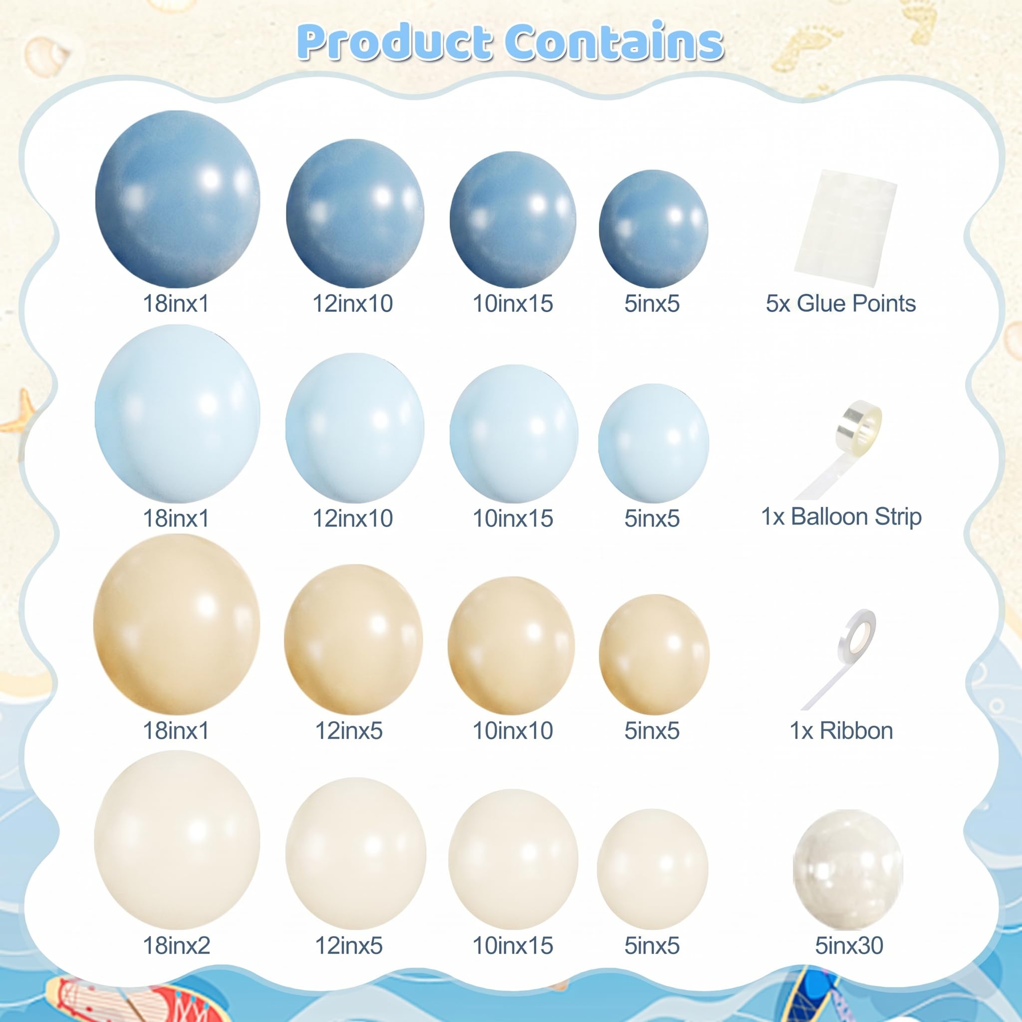 JOYFLOAT Blue Beach Balloon Arch Kit – 140Pcs Blue & White Balloons for Ocean Sea Pool Theme Party Decor