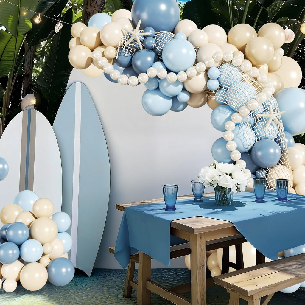 JOYFLOAT Blue Beach Balloon Arch Kit – 140Pcs Blue & White Balloons for Ocean Sea Pool Theme Party Decor