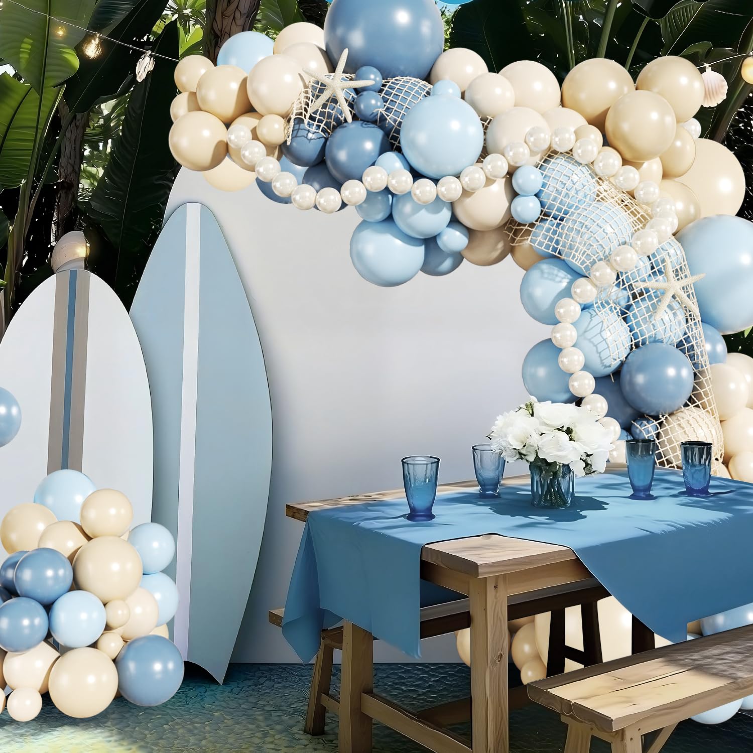 JOYFLOAT Blue Beach Balloon Arch Kit – 140Pcs Blue & White Balloons for Ocean Sea Pool Theme Party Decor