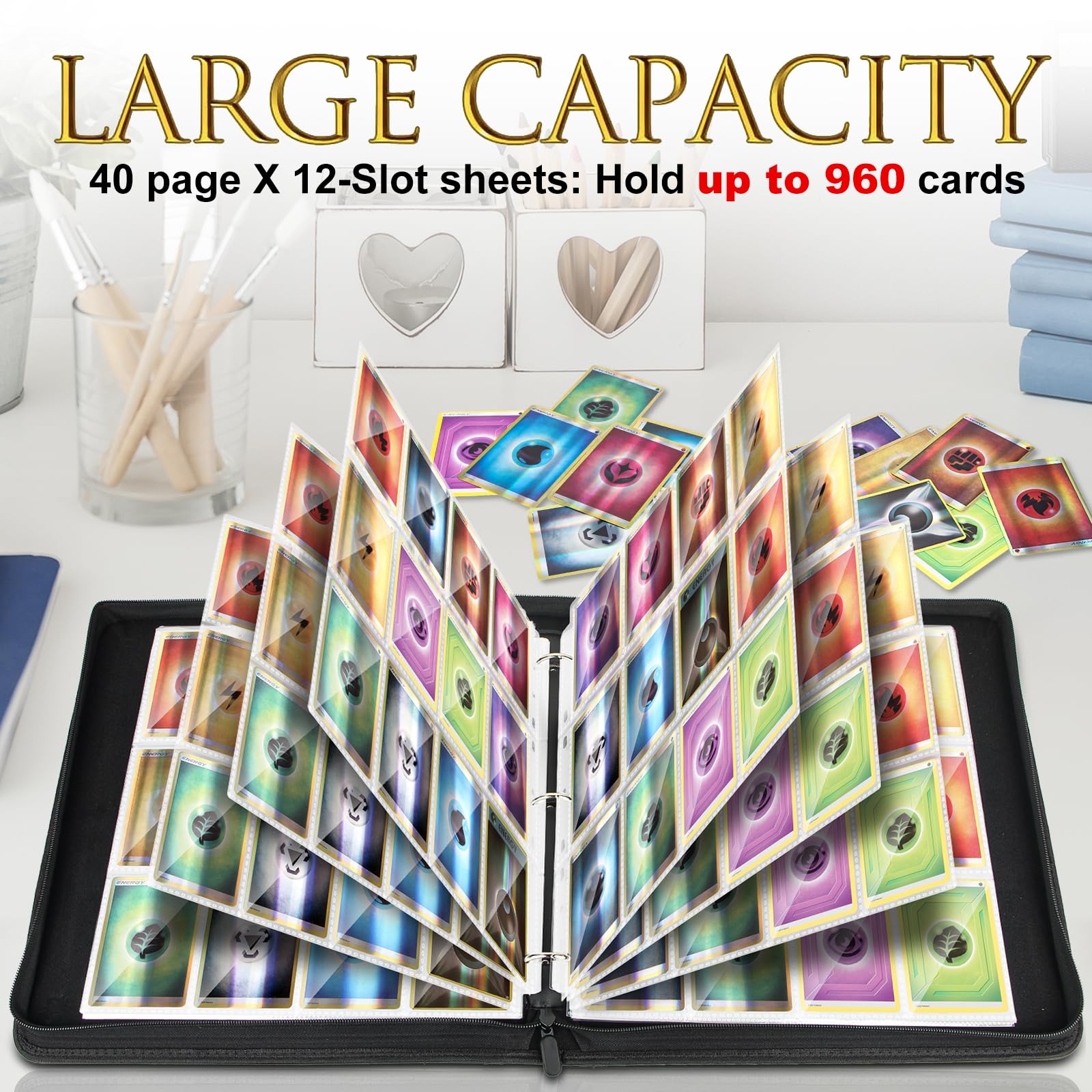 JoyHood 960-Card Trading Card Binder – 40-Page, 12-Pocket Album for TCG/MTG/YGO/Sports Cards