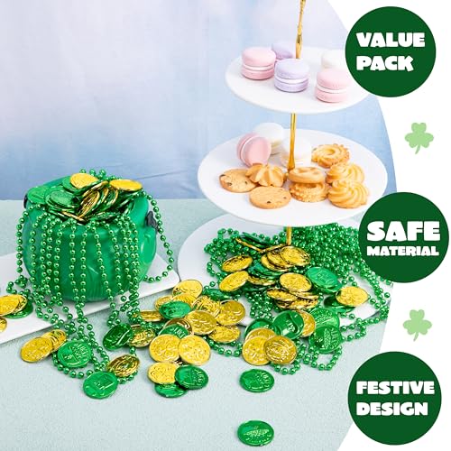 JOYIN 119-Piece St. Patrick's Day Party Supplies Set – Green Bead Necklaces, Gold Coins, and Plastic Cauldron