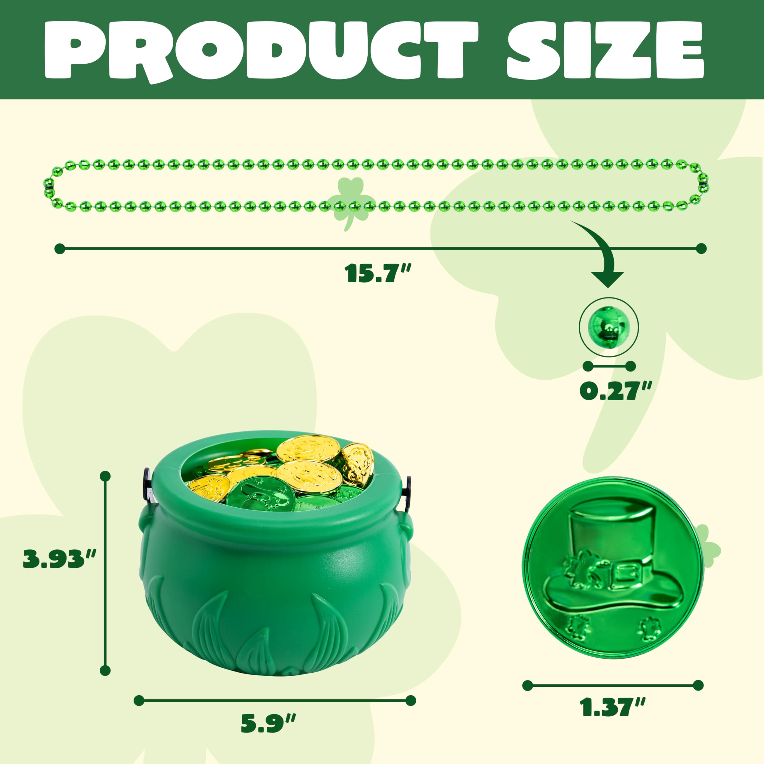 JOYIN 119-Piece St. Patrick's Day Party Supplies Set – Green Bead Necklaces, Gold Coins, and Plastic Cauldron