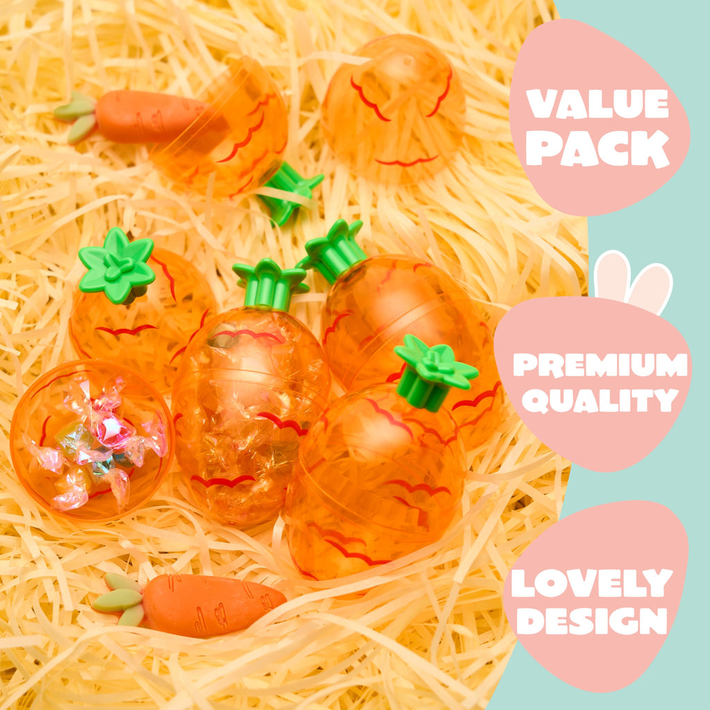 JOYIN 12-Pack 3.7-Inch Plastic Carrot-Shaped Easter Eggs – Fillable Orange Eggs for Hunts, Decorations, and Treats