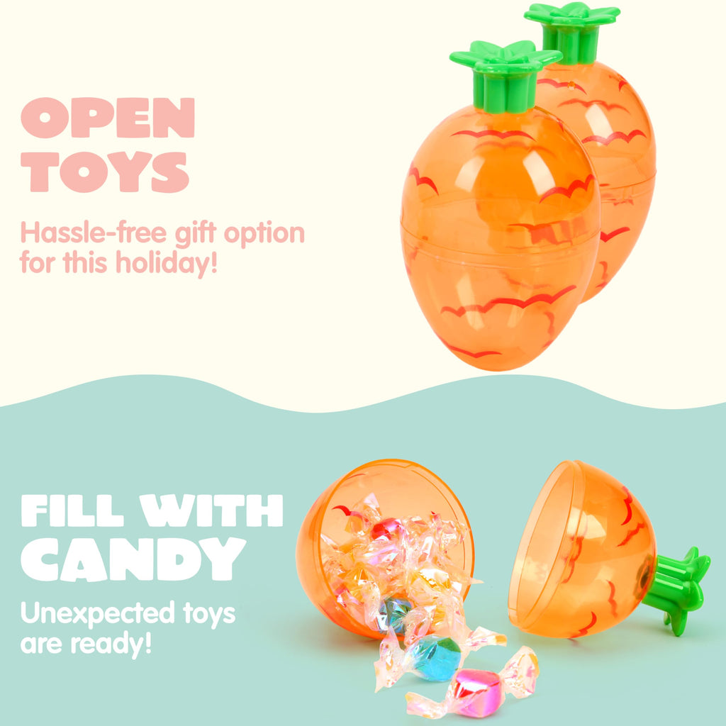 JOYIN 12-Pack 3.7-Inch Plastic Carrot-Shaped Easter Eggs – Fillable Orange Eggs for Hunts, Decorations, and Treats