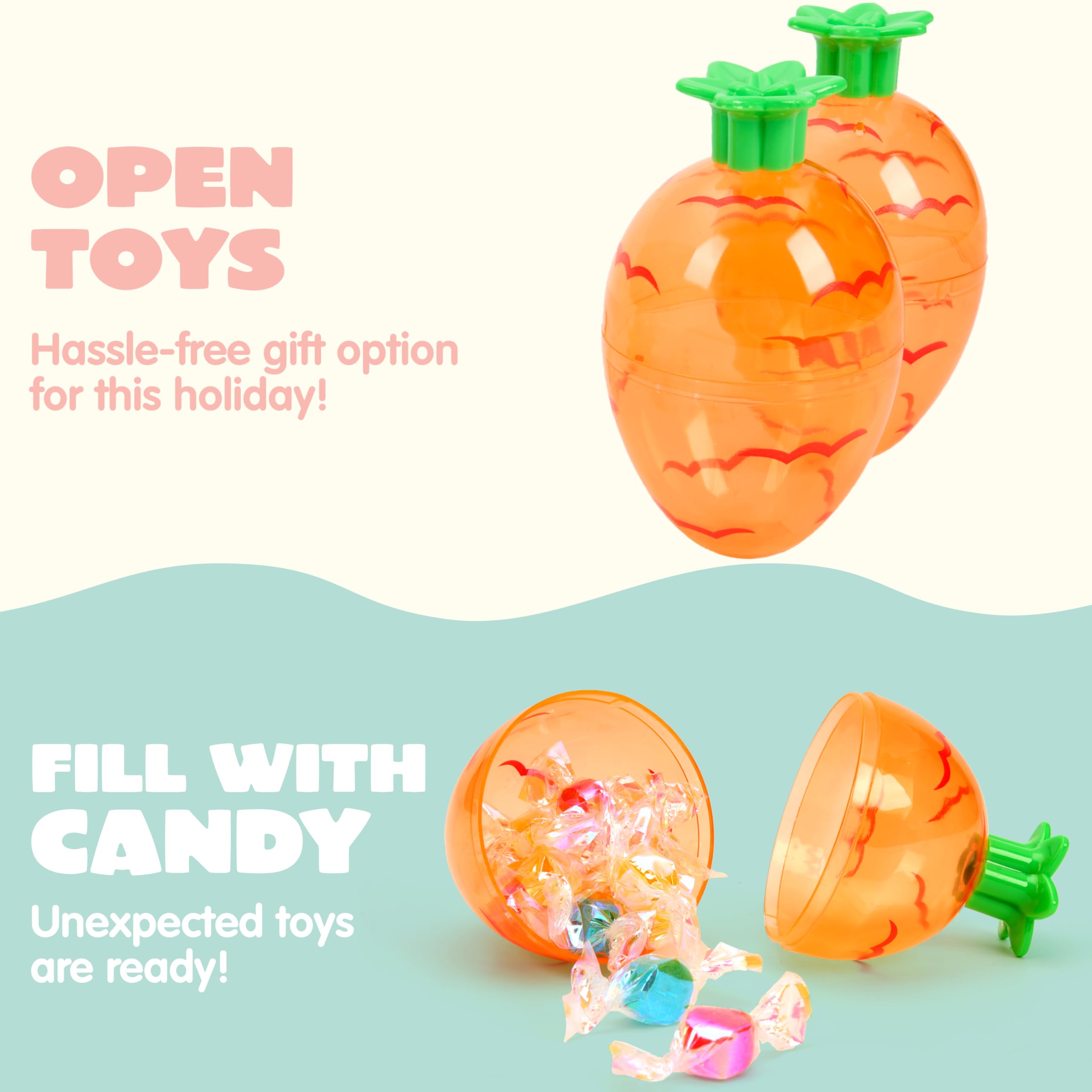JOYIN 12-Pack 3.7-Inch Plastic Carrot-Shaped Easter Eggs – Fillable Orange Eggs for Hunts, Decorations, and Treats