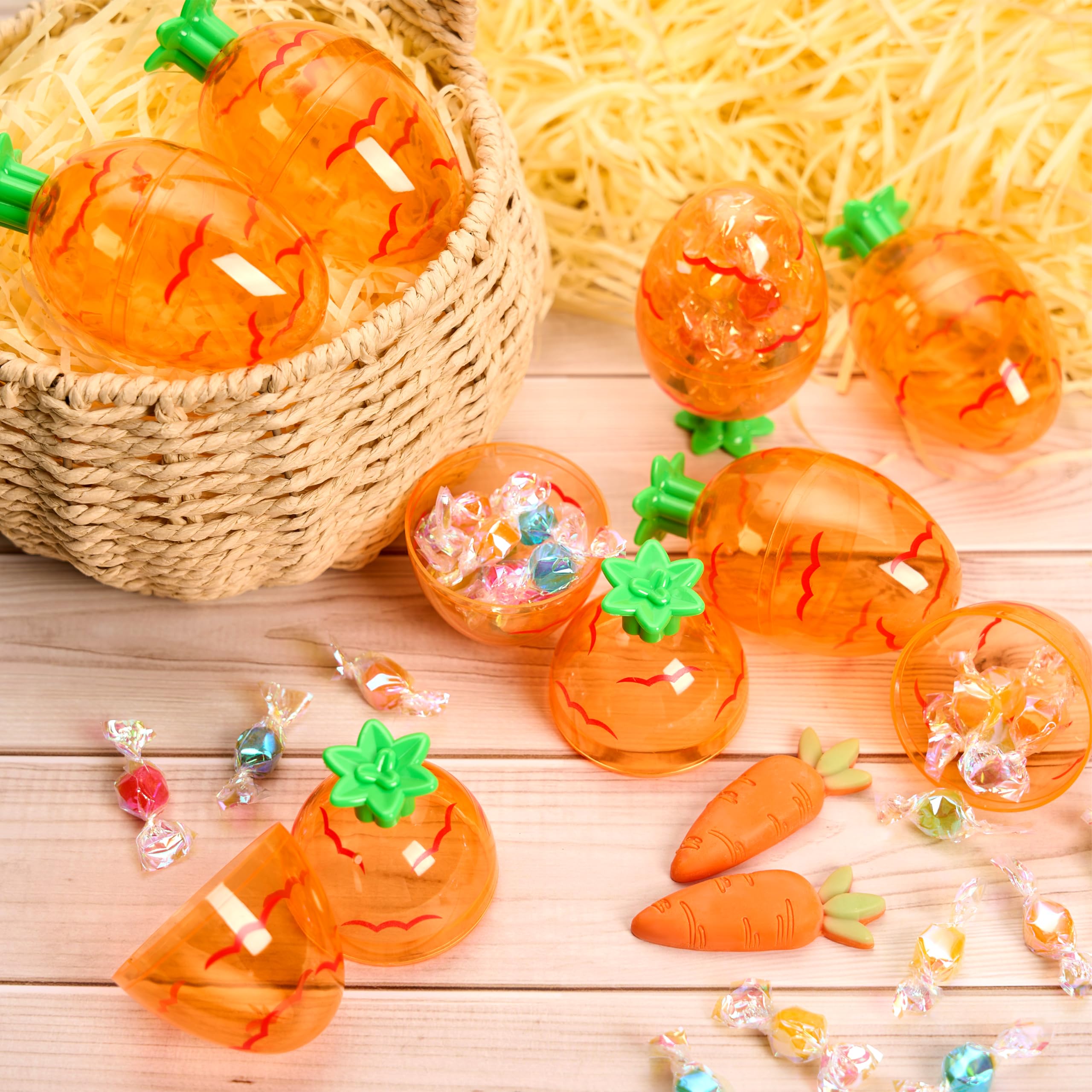 JOYIN 12-Pack 3.7-Inch Plastic Carrot-Shaped Easter Eggs – Fillable Orange Eggs for Hunts, Decorations, and Treats