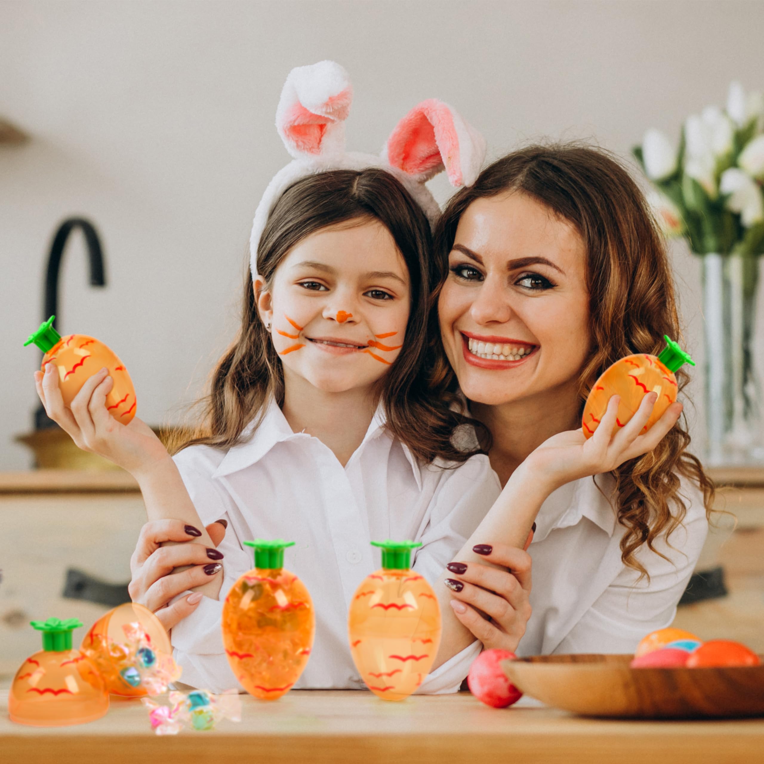 JOYIN 12-Pack 3.7-Inch Plastic Carrot-Shaped Easter Eggs – Fillable Orange Eggs for Hunts, Decorations, and Treats
