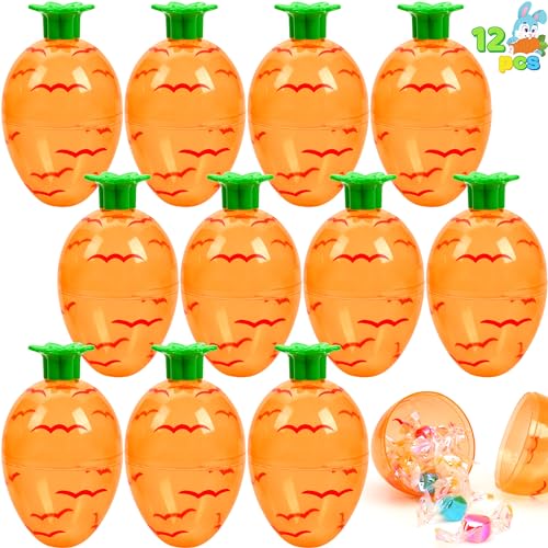 JOYIN 12-Pack 3.7-Inch Plastic Carrot-Shaped Easter Eggs – Fillable Orange Eggs for Hunts, Decorations, and Treats