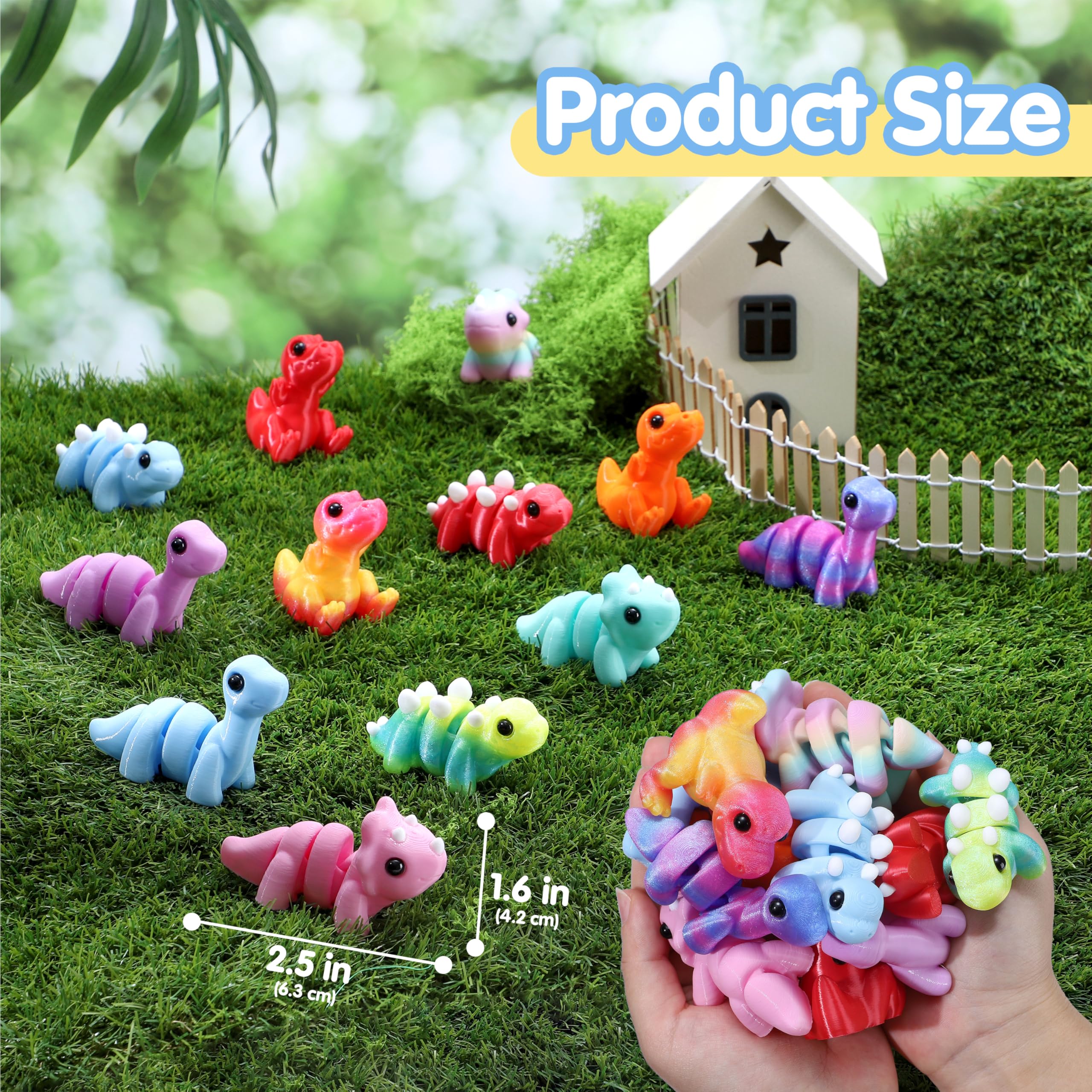 JOYIN 12-Pack 3D Printed Dinosaur Figurines – Mini Articulated Fidget Toys for Kids, Party Favors, and Desk Decor