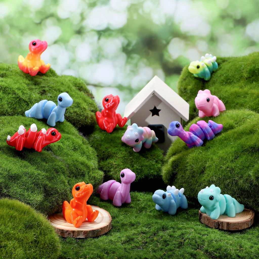 JOYIN 12-Pack 3D Printed Dinosaur Figurines – Mini Articulated Fidget Toys for Kids, Party Favors, and Desk Decor