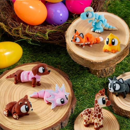 JOYIN 12-Pack Prefilled Easter Eggs with 3D Printed Articulated Mini Animal Toys