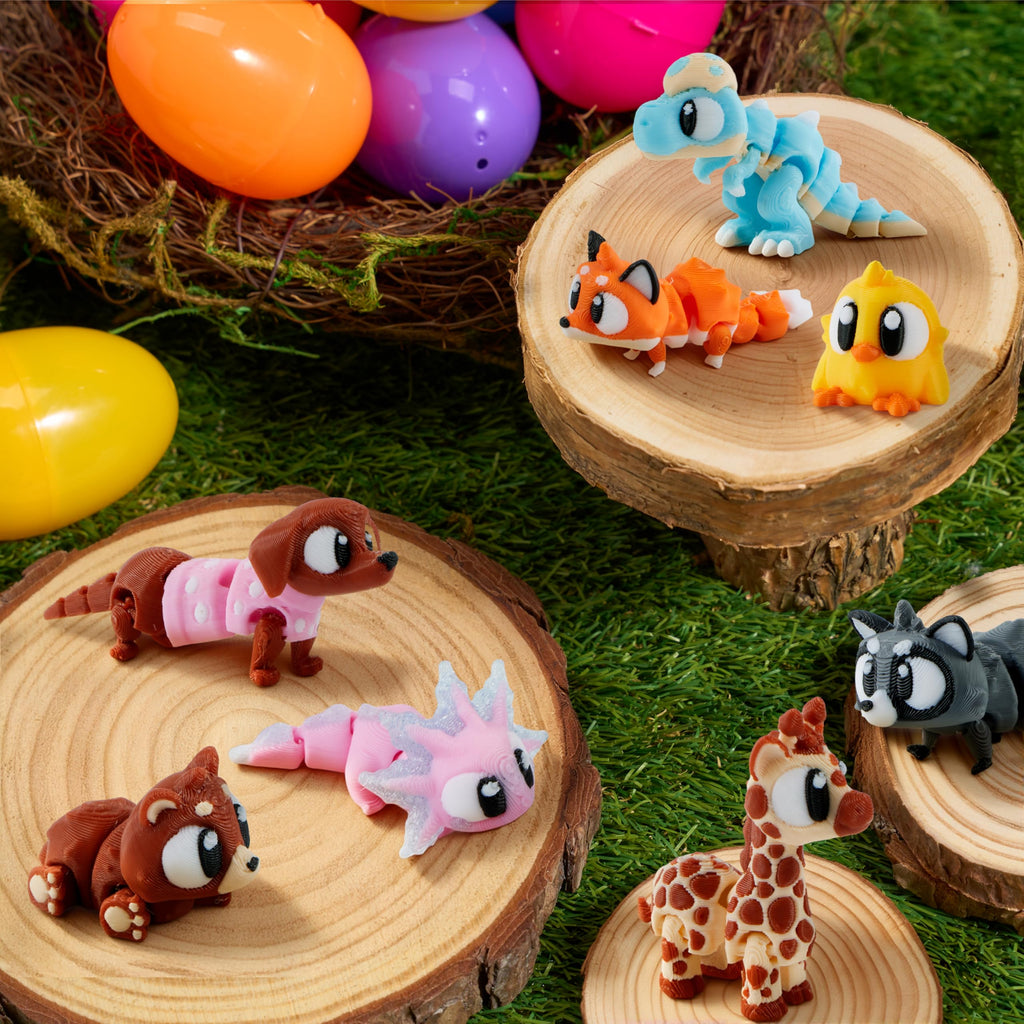 JOYIN 12-Pack Prefilled Easter Eggs with 3D Printed Articulated Mini Animal Toys