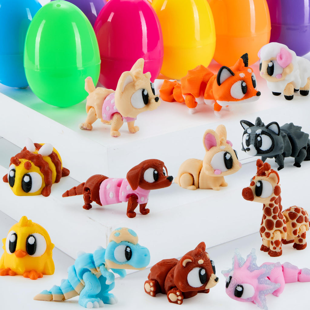 JOYIN 12-Pack Prefilled Easter Eggs with 3D Printed Articulated Mini Animal Toys