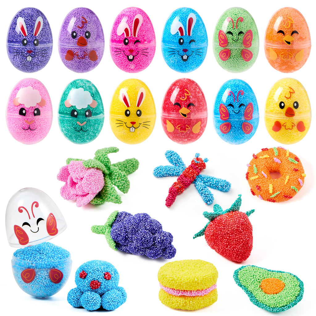 JOYIN 12-Pack Prefilled Easter Eggs with Foam Squishy Toys - Cute Chick, Bunny, and Lamb Designs for Egg Hunts, Basket Stuffers, Party Favors